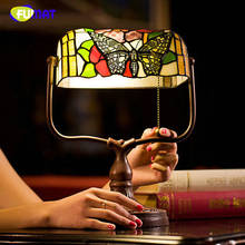 Настольная лампа FUMAT стрекоза с цветком и витражным стеклом E27 светодиодный прикроватный Настольный светильник для спальни в стиле банка Тиффани домашний арт-деко Настольный светильник 2024 - купить недорого