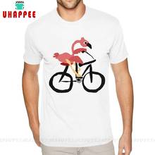 Graphic Flamingo Bird Riding Bicycle Shirts Men's Custom Print Short Sleeved Premium Cotton White Crew Neck Shirt 2024 - buy cheap