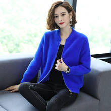 2020 Women Autumn and Winter Faux Mink Fur Coat Leaf Embroidery Knitted Sweater Cardigans Female O Neck Zipper Short Jacket D03 2024 - buy cheap