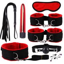 Conjunto de algemas de bondage para adultos, 8 peças, algemas, chicote, venda, massageador, sm, material macio, faz um presente perfeito 2024 - compre barato