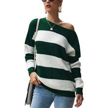 Autumn and winter fashion plus size women's sweater 4XL 5XL 6XL 7XL 8XL sweater jacket casual round neck sexy striped bust 130CM 2024 - buy cheap