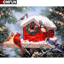 HOMFUN-pintura de diamante "Casa de pájaro escena de nieve", punto de cruz, foto personalizada, bordado de diamantes, decoración para el hogar, Cuadrado y redondo, A27828 2024 - compra barato