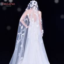 YouLaPan-velo de flores para novia, velo de tul bordado en 3D, velo blanco de novia, Mantilla católica, V52 2024 - compra barato