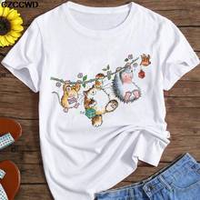 Naughty Animal Friends Funny Print Summer Vogue Cartoon T-shirt Loose T Shirt Women Harajuku Casual Tshirt Korean Cute Tops Tees 2024 - buy cheap