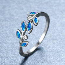Branco azul opala criativo folha anéis para mulheres jóias de casamento do vintage moda prata cor noivado anel de promessa presentes de noiva 2024 - compre barato