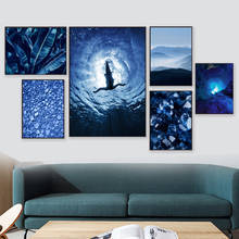 Girl Diving Blue Crystal Cave Banana Leaf  Wall Art Canvas Painting Nordic Posters And Prints Wall Pictures For Living Room Deco 2024 - buy cheap