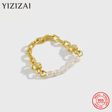 YIZIZAI Ins Small Natural Freshwater Pearl Rings for Women Real 925 Sterling Silver Link Chian Finger Ring Female Jewelry Gift 2024 - buy cheap