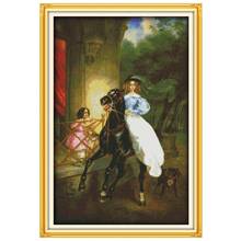 The Horse Riding Woman Home Decor Paintings Counted Unprinted On Canvas 11CT 14CT Kits Cross Stitch Embroidery Needlework Sets 2024 - buy cheap