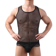 Sexy Mens Undershirts Sets Mesh Transparent Tank Tops Briefs Fishnet Underwear Suits Sleepwear Casual Sleeveless Shirts Panties 2024 - buy cheap