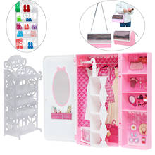 2 Pcs / Set High Quality DIY Bedroom Furniture Dress Wardrobe + White Shoes Rack for Barbie Doll Accessories Playhouse Kids Toy 2024 - buy cheap