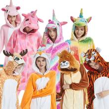Pijama com capuz, pijama adulto, animal, conjunto de desenho animado, pijama unicórnio kigurumi, feminino, masculino, unissex 2024 - compre barato