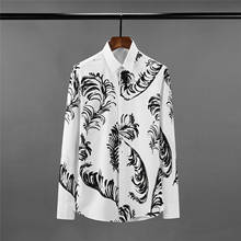 Minglu мужские рубашки с принтом перьев, роскошные мужские нарядные рубашки с длинным рукавом, высококачественные облегающие вечерние мужские рубашки размера плюс 4XL 2024 - купить недорого