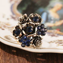 Fashion creative rose flower finger women's wedding ring blue stone S rhinestone rose pendant ring jewelry girl gift 2024 - buy cheap