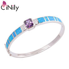 CiNily Blue Fire Opal Zircon Silver Plated Bracelet Womens Jewelry Bangles for Women Silver Metal Bracelet OS673 2024 - compre barato