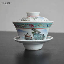 Jingdezhen Pastel Ceramics Tea Tureen Retro Hand Painted Tea Bowl Chinese Sancai Gaiwan Household Tea Set Drinkware 160ml 2024 - buy cheap