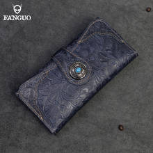 Handmade Genuine Leather Women Wallet Retro Classic Long Purse Mulit-function Phone Holder Credit Card Slot With Zipper Pocket 2024 - buy cheap