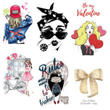 Beautiful Girls Heat Transfer Patches Vinyl Cute Girl Patch Stripe Iron on Transfers For Clothing Stickers for Clothes Applique 2024 - buy cheap