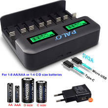 PALO-cargador de batería AA con 8 ranuras, dispositivo recargable con pantalla LCD inteligente, para AA, AAA, SC, C, D, 1,2 V, Ni-MH, ni-cd 2024 - compra barato
