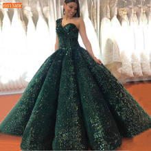 Блестящие Зеленые платья для выпускного бала 2020, кружевные платья на одно плечо с блестками, светоотражающие платья, длинные платья для Fiesta Largos Elegantes De Gala 2024 - купить недорого