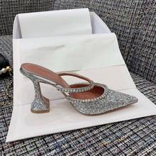 Bombas de cristal feminino lantejoulas sapatos de salto alto mulher bling buty damskie apontou toe casamento festa senhoras sapatos zapatos de mujer 2024 - compre barato