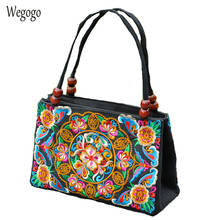 Women's Hand Bag Ethnic Style Embroidered Fashion Handbag Canvas Shoulder Two Zipper Top-Handle Totes Outdoor Floral Women Bags 2024 - buy cheap