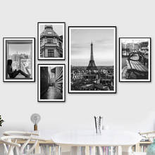 Pôster de arte estilo nórdico, pintura em tela, arquitetura da cidade de paris, pintura branca e preta, pintura de decoração para sala de estar 2024 - compre barato