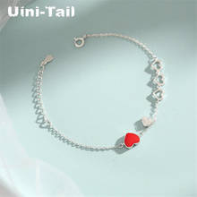 Uini-tail-pulsera de plata de ley 925 con microincrustaciones, brazalete sencillo con forma de corazón rojo, de alta calidad, ED591 2024 - compra barato