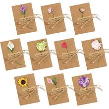 Tarjetas de Felicitación de flores secas, 50 piezas, tarjetas de felicitación hechas a mano, tarjeta de nota Vintage Kraft en blanco, notas de agradecimiento para invitación de fiesta de cumpleaños 2024 - compra barato