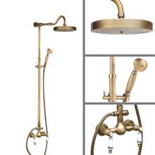 Antique Brass Wall Mounted Bathroom Rain Shower Faucet Shower Head Set Mixer Tap Dual Ceramic Handles Levers man504 2024 - buy cheap