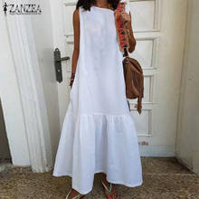 2021 ZANZEA Ruffle Maxi Dress Women's Summer Sundress Kaftan Sleeveless Tunic Vestidos Female Casual O Neck Beach Robe Oversized 2024 - buy cheap