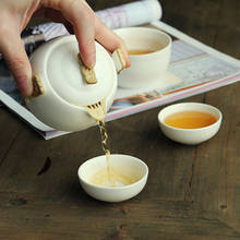 Conjunto de chá kung fu chinês de porcelana branca, bule de cerâmica, feixe fosco, copo de chá japonês portátil para uso ao ar livre e viagem 2024 - compre barato