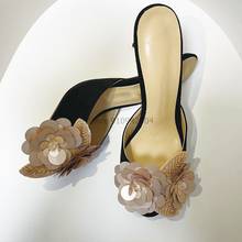 Sandalias de tacón alto y fino para mujer, zapatillas de lujo con flores, talla 35-43, nuevas 2024 - compra barato