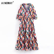 Vintage Chic Women Floral Print Three Quarter Beach Bohemian Maxi Dresses Ladies V-neck Summer Boho Dress Vestidos 2024 - buy cheap