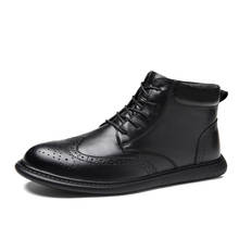 Marca de luxo couro genuíno dos homens formal botas brogue pele inverno alta qualidade conforto elegantes sapatos negócios casuais tamanho grande 2024 - compre barato