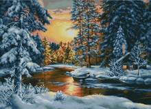 Lovely Cute Counted Cross Stitch Kit Winter Landscape Landscapes Winter Evening Sunset Snow Lake Forest luca-s B477 2024 - buy cheap