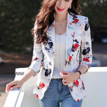 Blazer Women and Jackets 2021 Ladies tops Button Pockets Office Lady printing White Pink blazer Vintage Women Pink Tops 717D 2024 - buy cheap