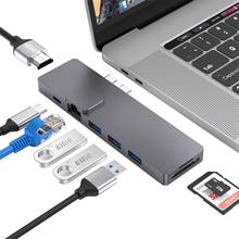 Concentrador de red USB tipo C de doble USB-C a HDMI, estación de acoplamiento compatible con RJ45, TF, SD, USB 3,0, MacBook Pro Air, 3,0 2024 - compra barato