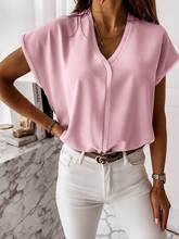 Blusa de manga corta con cuello en V para verano, camisa holgada informal de manga murciélago para mujer, color rosa 2024 - compra barato