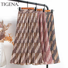 TIGENA Floral Print Long Pleated Skirt Women Fashion 2021 Summer Casual Holiday A Line Elastic High Waist Chiffon Skirt Female 2024 - buy cheap