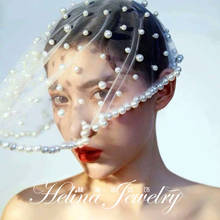 50cm Elegant White Bride Short Pearl Wedding Veil Cover Face Hair Accessories for Women Luxury Beaded Hair Face Veil Head Scarf 2024 - buy cheap