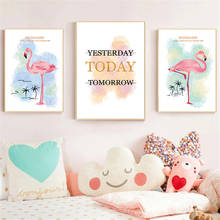 Modern Nordic Flamingo Motto Today Canvas Painting Picture Posters And Prints Wall Art For Kids Living Room Decoration Unframed 2024 - buy cheap