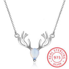 Hot Sale Christmas Jewelry 925 Sterling Silver Colorful Moonstone Elk Deer Necklace Pendant For Women Choker Chain Collares 2024 - buy cheap