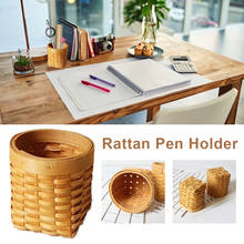 Rattan Pen Holder Hand-Woven Wood Pen Pencil Storage Box Desk Pen Cup Organizer for Small Objects 2024 - buy cheap