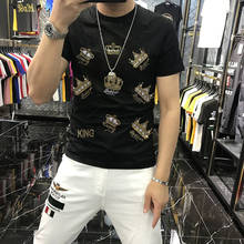 Hip-hop magro grande costura crânio brilhante masculina camiseta verão marca de luxo qualidade superior mangas curtas 2024 - compre barato