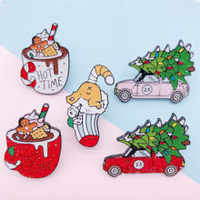 Cartoon Christmas Gift Tree Car Cup Sock Coffee Enamel Brooch Alloy Badge Denim Clothes Backpack Pin Cute Sweet Woman Jewelry 2024 - buy cheap