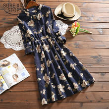 Vestido Vintage con estampado Floral para mujer, prenda de manga larga hasta la rodilla, botones de pana, primavera y otoño, 2021, 50 2024 - compra barato