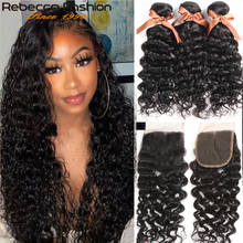 Rebecca Water Wave Bundles With Closure  Brazilian Water Curly Closure With Bundles Hair Weave 3/4 Bundles With Closure Non Remy 2024 - buy cheap