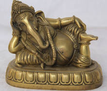 ---407+++4" Tibetan Brass Sleep 4 Hand Ganesh Lord Ganesha Elephant God Buddha Statue 2024 - buy cheap