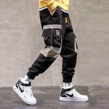 Calça cargo masculina, calça solta hip hop para corrida, com bolso coreano, de harém, na altura do tornozelo 2024 - compre barato