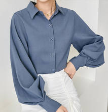Blusa feminina vintage com manga lanterna, camisa elegante para escritório e primavera e verão 2021 2024 - compre barato